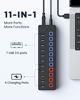Picture of Powered USB hub,USB hub，11-Port hub Splitter (7 USB 3.0 Data Transfer Ports + 4 Smart Charging Port), Independent Switch (with LED Working Indicator) USB 3.0 Hub Powered with Power Adapter for Mac/PC