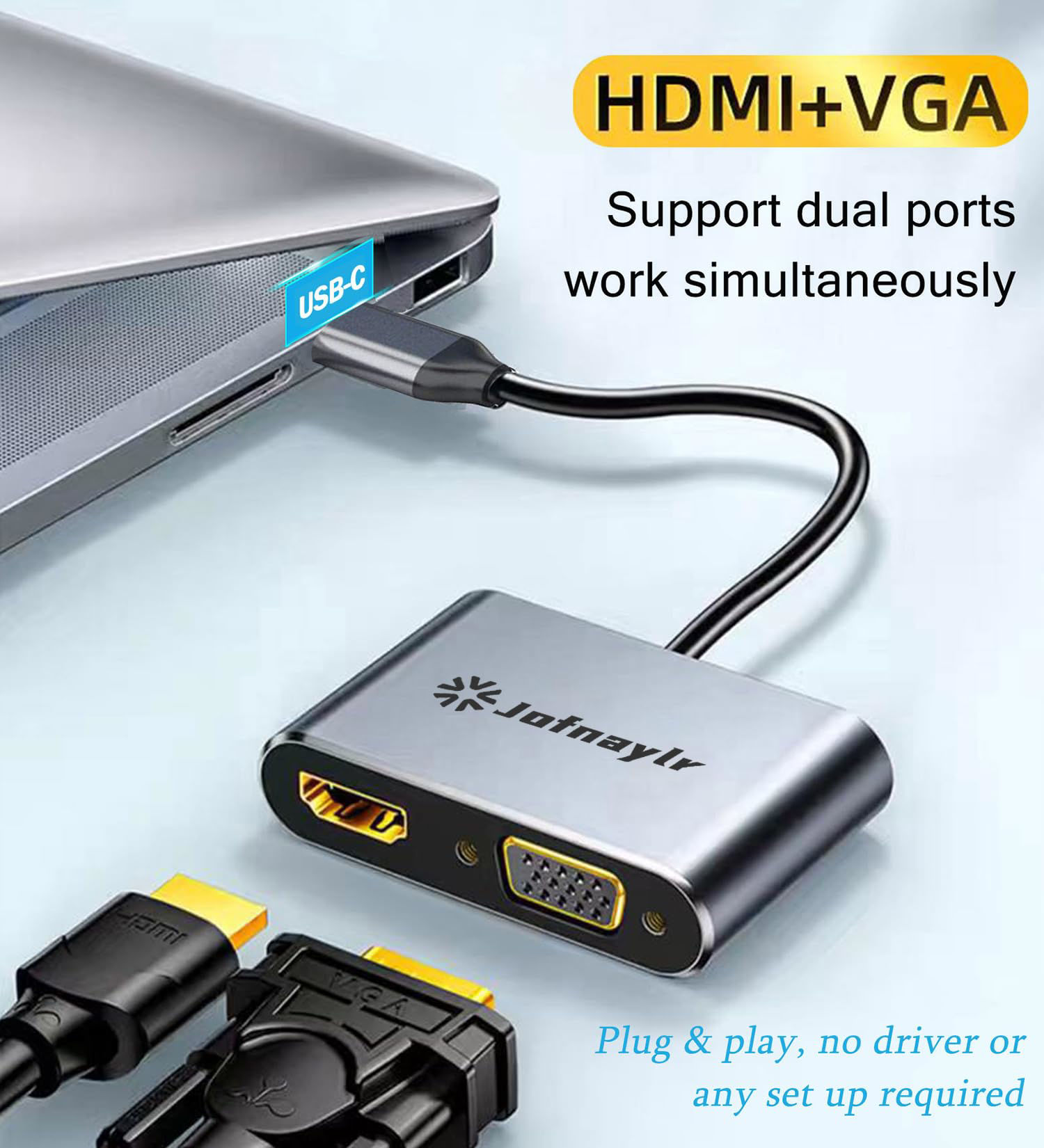 GetUSCart- USB C to HDMI VGA Adapter for Dual Monitors, USB C to VGA ...