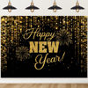 Picture of Mocsicka Happy New Year Backdrop Black Gold New Years Background 2025 New Years Eve Party Decorations Banner Photo Booth Props (7x5ft)