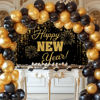 Picture of Mocsicka Happy New Year Backdrop Black Gold New Years Background 2025 New Years Eve Party Decorations Banner Photo Booth Props (7x5ft)