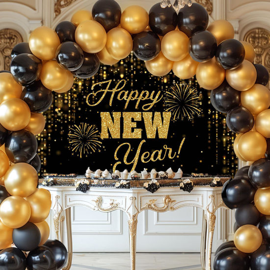 GetUSCart- Mocsicka Happy New Year Backdrop Black Gold New Years ...