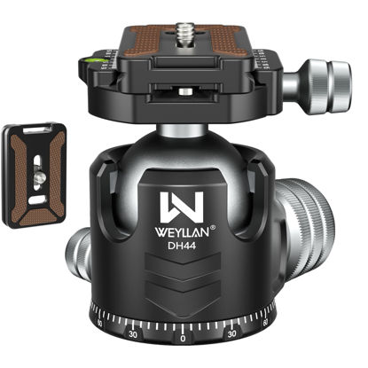 Picture of Tripod Head 44mm Low Profile Ball Head, WEYLLAN DH44 360 Degree Metal Panoramic Camera Ball Head Mount with Two Quick Release Plates, Arca Ballhead for Tripod Monopod DSLR Camera Max Load 55lbs/25kg