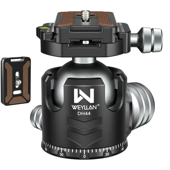 Picture of Tripod Head 44mm Low Profile Ball Head, WEYLLAN DH44 360 Degree Metal Panoramic Camera Ball Head Mount with Two Quick Release Plates, Arca Ballhead for Tripod Monopod DSLR Camera Max Load 55lbs/25kg