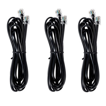 Picture of JMZLY RJ12 Cable Phone Cord RJ12 6P6C Male to Male Straight Wired for Both Data and Voice Use Black - 6.6Feet 3 Pack