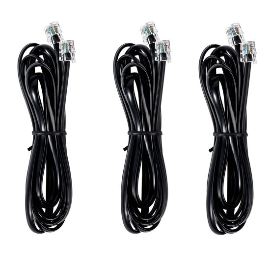 Picture of JMZLY RJ12 Cable Phone Cord RJ12 6P6C Male to Male Straight Wired for Both Data and Voice Use Black - 6.6Feet 3 Pack
