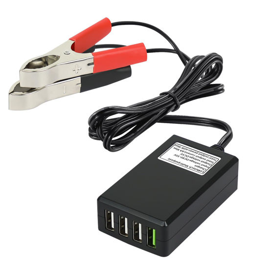Picture of LeMotech DC Converter with Battery Clip 12V 24V to 5V Step Down 4-Port USB Power Adapter Charger Portable for iPhone iPad Android and Tablet Chargers