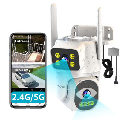 Picture of ESCANU Dual Lens Security Camera Outdoor,WiFi Camera for Home Security,Home Survaillance Outdoor Camera,PTZ,2-Way Audio, Auto Tracking,Night Vision,24/7 Continous Record,IP65 Weather Proof