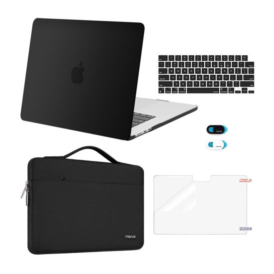 Picture of MOSISO Compatible with MacBook Air 15 inch Case 2025 2024 2023 Release M3 A3114 M2 A2941 Touch ID, Plastic Hard Shell&Carrying Sleeve Bag&Keyboard Cover&Webcam Cover&Screen Protector, Black