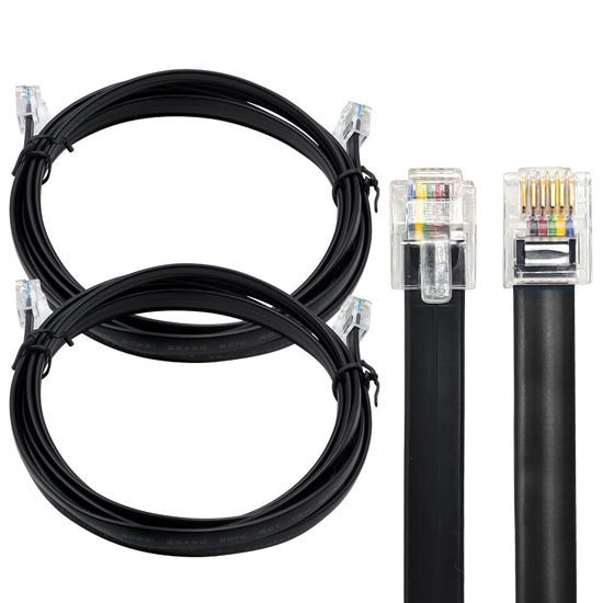 Picture of XANHAM RJ12 Cable 6 feet Telephone Line Cord with 6P6C Connector Landline Phone Wire for Both in-Wall and Out-Wall Using, Black, 2 Pack, AV06111
