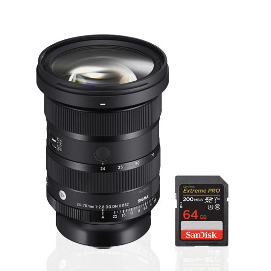 Picture of Sigma 24-70MM F2.8 DG DN II Art Lens, L Mount Bundle with SanDisk 64GB Extreme Pro SDXC UHS-I Memory Card (2 Items)