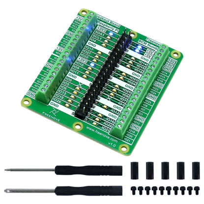 Picture of Freenove Breakout Board for Raspberry Pi 5 / 4B / 3B+ / 3B / 3A+ / 2B / 1B+ / 1A+ / Zero 2 W/Zero W/Zero, Terminal Block Shield HAT with Pin Header, GPIO Status LED
