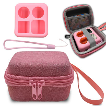 Picture of Hard Carrying Case and Silicone Skin Cover for YOTO Mini Screen-Free Bluetooth Audio Player, Compatible Accessories for Yoto Mini Make Your Own Card - Kids Screen-Free Bluetooth Audio Player (Pink)