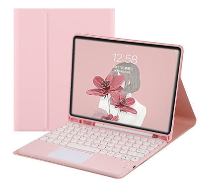 Picture of HENGHUI iPad Pro 11 2022 Keyboard Case with Touchpad iPad Pro 11 inch 4th 3rd Generation 2nd Gen Color Keyboard Cute Round Key Detachable Touch Keyboard Slim Smart Cover, Pink