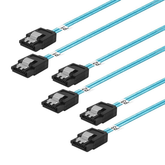 Picture of ADCAUDX SATA-III Cable:12 Inches,3 Pack SATA 6Gbps Cables Flexible SATA Cable,Straight SATA SSD Cable,Thin-SATA Cable with Locking Latch for SSD, HDD, Blue (0.3M)