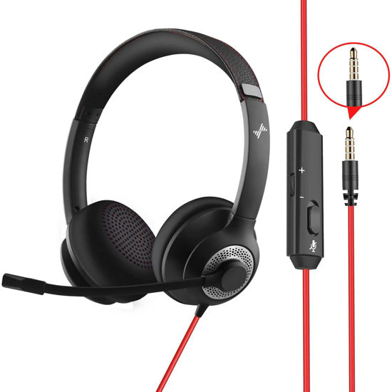 Picture of EAGLEND USB Headset with Mic for PC, On-Ear Computer Laptop Headphones with Noise Cancelling Microphone in-line Control for Home Office Online Class Skype Zoom (3.5mm, Black)