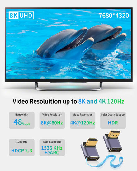 Duttek 8K HDMI 90° Adapter – 2 Stuks, HDMI 2.1 Down-angle Male-female, Ondersteunt 8K@60Hz, 4K@120Hz, HDR, EARC, HDCP2.3, 48 Gbps, Verguld