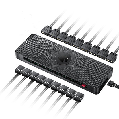 Picture of AsiaHorse VE-HUB 2IN1 ARGB/PWM hub Used SATA Power Supply,9 Ports for Addressable RGB Lighting with 9 Port PWM (Black)
