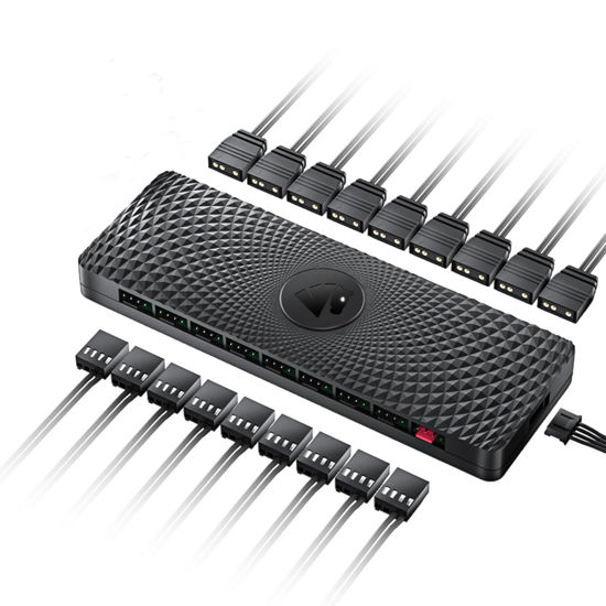 Picture of AsiaHorse VE-HUB 2IN1 ARGB/PWM hub Used SATA Power Supply,9 Ports for Addressable RGB Lighting with 9 Port PWM (Black)