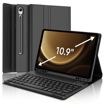 Picture of Keyboard Case for Samsung Galaxy Tab S9 FE 10.9-inch, Galaxy Tab S9 11-inch Bluetooth Keyboard, Smart Cover for Galaxy Tab S9 FE Case Keyboard, S Pen Holder&Charging Folio for S9/S9 FE Keyboard, Black