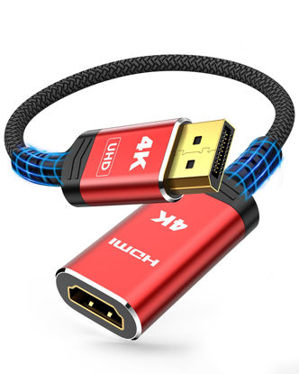Picture of Highwings 4K DisplayPort to HDMI Cable Adapter, DP to HDMI Cable Uni-Directional UHD (2K 60Hz, 1080p 120Hz), Display Port Male to HDMI Female Passive, Monitor Converter for Computer, GPU, AMD, NVIDIA