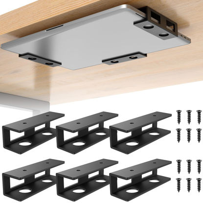 Picture of FOROIRON 6 PCS Under Desk Laptop Mount with Anti-Scratch Felt Board,Under Desk Laptop Holder Tray,Durable Under Desk Shelf for Laptop/Keyboard Storage (2 Pack)