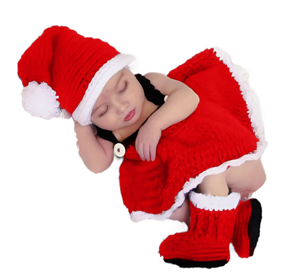 Picture of Jastore Christmas Newborn Baby Photo Shoot Props Outfits Crochet Clothes Santa Claus Red Hat Pants Photography Props