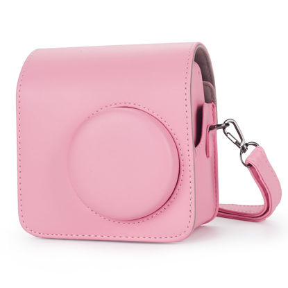 Picture of Phetium Instant mini SE Protective Camera Case Compatible with Instax Mini SE Film Camera, PU Leather Cover Bag with Pocket and Adjustable Shoulder Strap (Pink)