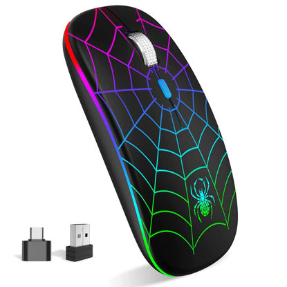 Picture of Wireless Mouse, Led Mouse Portable Mobile Optical Cordless Mouse with USB and Type C Receiver, 3 Adjustable DPI Wireless Computer Mouse for Mac Book, Laptop, Desktop,Windows, PC - Black