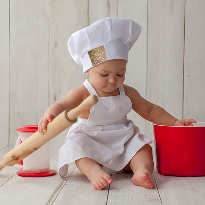 Picture of Ylsteed Newborn Photography Outfits Girl Boy Chef Outfits Infant Baby Photo Shoot Chef Costume Newborn Baby Photography Props Baby Chef Hat Apron Set Newborn Photography Outfits Boy - White