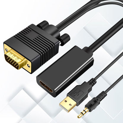 Picture of Kirzi VGA to HDMI Adapter, 1080P Converter with Audio+USB Power from VGA Computer/Laptop to HDMI TV/Monitor, Male to Female(1ft)