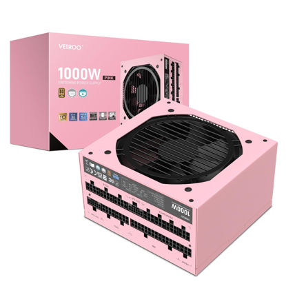 Picture of Vetroo 1000W Pink Power Supply ATX 3.1 Ready Dual PCIe 5.1, 80 Plus Gold Full Modular, Japanese 105°C Capacitors, Eco Mode with 120mm FDB Fan, Compact Size, 10 Year After-Sales Service