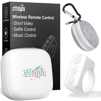 Picture of Zttopo TikTok Scrolling Ring, TIK Tok Bluetooth Remote Control, Kindle APP Page Turner with Carrying Case, Camera Photo Clicker for iPhone, iPad, iOS, Android-White