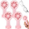Picture of Woanger 4 Pcs Mini Handheld Fan Bulk Battery Operated Small Fans with Data Cable and Mounting Base Portable USB Electric Fan Small Rechargeable Quiet Pocket Fan Summer (Pink)