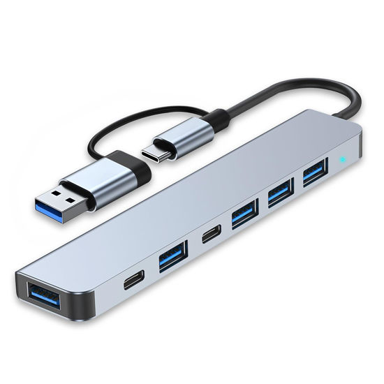 Picture of USB C Hub USB Splitter 7 in 1 USB Extender Multiport USB Adapter with 5 USB Ports 1 USB-C 60W PD Charging Port for MacBook Pro/iPad Pro/Surface Pro/HP Laptop/Galaxy Phones (1 to 7)