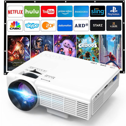 Picture of Mini Projector, 1080P Full HD Supported Mini Projector, Portable Home Movie Theater Projector Compatible with TV Stick Smartphone & Tablet PC HDMI USB AV TF