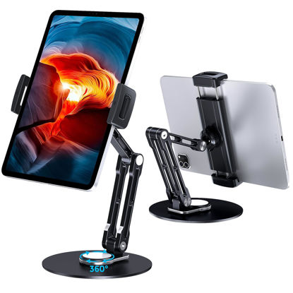 Picture of Lucrave Tablet Stand Holder for iPad, Adjustable with 360 Rotating Base for Desk, Aluminum Swivel Tablet Stand Compatible with iPad Air/Mini, iPad 10.2/9.7, iPad Pro 11/13 and More, Black