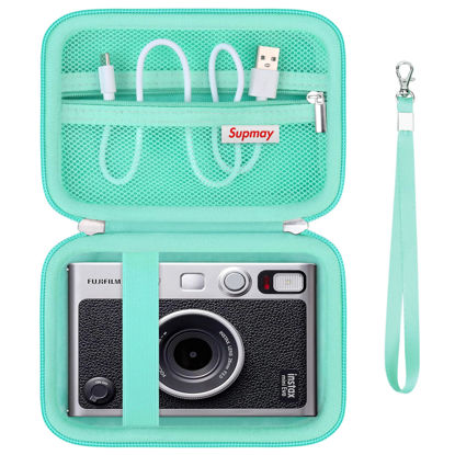 Picture of Supmay Hard Carrying Case for Fujifilm Instax Mini EVO Instant Camera, Instax Mini Printer Travel Storage Case with Zipper Mesh Pocket Can Store USB Cables, Film or Other Small Accessories, Green