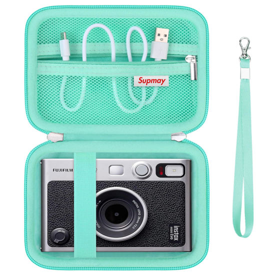 Picture of Supmay Hard Carrying Case for Fujifilm Instax Mini EVO Instant Camera, Instax Mini Printer Travel Storage Case with Zipper Mesh Pocket Can Store USB Cables, Film or Other Small Accessories, Green