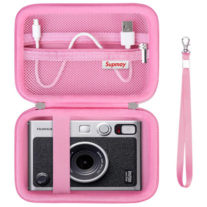 Picture of Supmay Hard Carrying Case for Fujifilm Instax Mini EVO Instant Camera, Instax Mini Printer Travel Storage Case with Mesh Pocket Can Store USB Cables, Film or Other Small Accessories, Pink