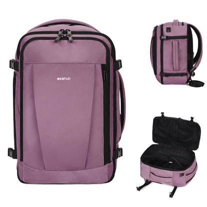 Picture of ECOHUB Travel Backpack 18x14x8 Spirit Airlines Personal Item Bag Carry On Backpack 13 Pockets Large Work Casual Daypack for men Airline Approved Waterproof Gym Backpack with Charging Port, Pink