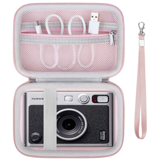 Picture of Supmay Hard Carrying Case for Fujifilm Instax Mini EVO Instant Camera, Instax Mini Printer Travel Storage Case with Zipper Mesh Pocket Can Store USB Cables, Film or Other Small Accessories, Pink