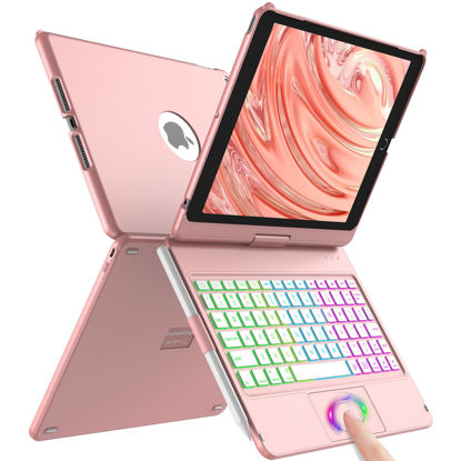 Picture of aMZCaSE Keyboard Case for iPad 9th Generation(10.2",2021),Colorful Backlight,360° Slim Cover,for iPad Keyboard Case with Bluetooth Keyboard&Pencil Holder,for iPad 8th Gen 2020,7th Gen 2019,Rose Gold