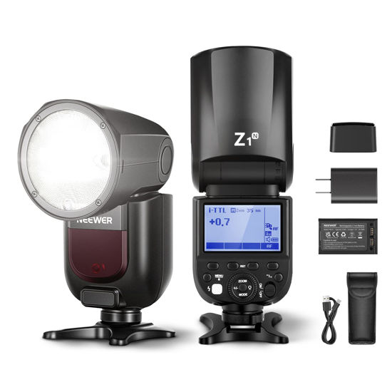 Picture of NEEWER Z1-N Round Head Flash Speedlite for Nikon DSLR Cameras, 76Ws 2.4G Speedlight with 1/8000s HSS 480 Full Power Flash, 1.5s Fast Recycle, Built in 2600mAh Battery, 10 Levels LED Modeling Lamp