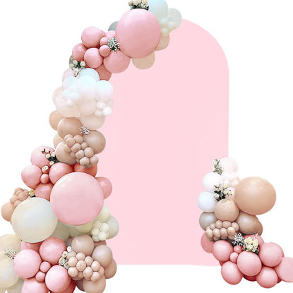 Picture of Spandex Fitted Wedding Arch Cover 7.2FT Pink Arch Backdrop Cover, Round Top Chiara Backdrop Stand Covers for Wedding Birthday Party Baby Shower Banquet Arch Decoration (Pink, 7.2FT)