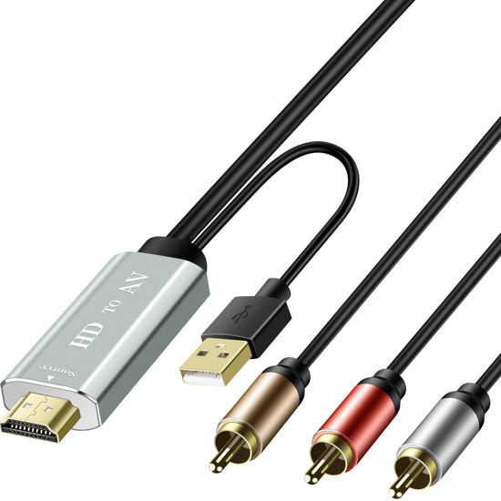 Picture of HDMI to RCA Converter for Old TV - HDMI to AV Adapter 1080P Aluminum Alloy Audio Video Converter for Fire Stick, Roku, DVD Player, Projectors, A/V receivers - 6 feet (Silver)