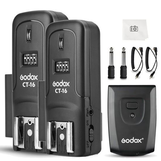 Picture of Godox CT-16 Wireless Flash Trigger with Receiver Kit,433MHz 3 in 1 Flash Transmitter and Receiver Compatible for Canon Nikon Pentax Olympus DSLR Camera Flash Speedlight Trigger,Studio Flash Lighting
