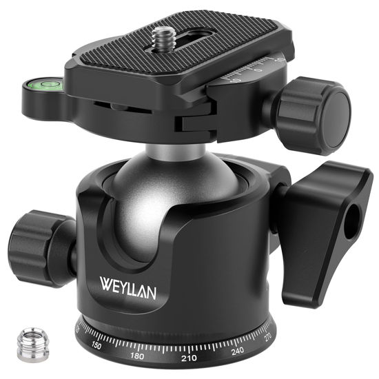 Picture of Low Profile Tripod Ball Head, WEYLLAN 36mm Metal Panoramic Camera Tripod Head Mount with Arca 1/4'' Quick Release Plate, Camera Ball Head for Tripod Monopod, Ball Head Tripod Mount Max Load 33lbs/15kg