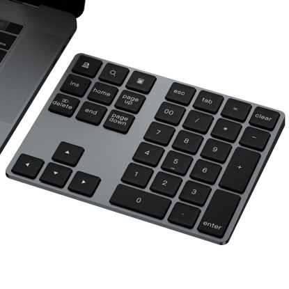 Picture of JOYEKY Bluetooth Number Pad, Aluminum Rechargeable Numeric Keypad Wireless 34-Keys Number Keyboard Shortcut Keypad Numpad Data Entry Compatible for iMac Windows, MacBook Air/Pro and Laptop etc.
