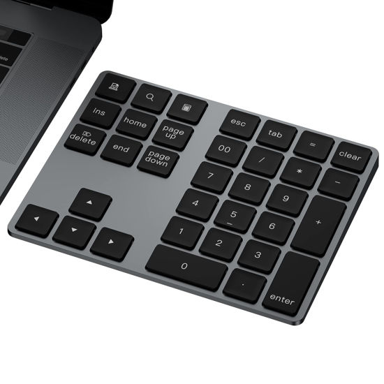 Picture of JOYEKY Bluetooth Number Pad, Aluminum Rechargeable Numeric Keypad Wireless 34-Keys Number Keyboard Shortcut Keypad Numpad Data Entry Compatible for iMac Windows, MacBook Air/Pro and Laptop etc.