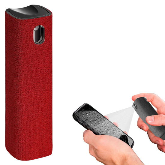 Picture of IO CLEAN Mini Screen Cleaner Spray - Finger Proof Screen Cleaner for Smartphones, iPads, MacBooks, Laptops, Car Screens, Touchscreens - 3in1 Mist Cleaner, Microfiber Cloth and Protective Cover (Red)